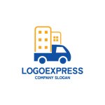 画像1: トラックとビルディングの運送・引越しロゴ (1)