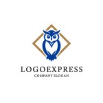 画像1: 信頼と知性を象徴する青いフクロウのロゴ (1)