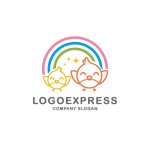 画像1: 虹と2羽のかわいい鳥のロゴ (1)