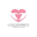 画像1: 愛情あふれる手に包まれた温かいハートのロゴ (1)
