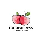 画像1: かわいい手描きの水彩画の桜のロゴ (1)