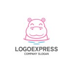 画像1: 水に浮かぶ可愛いカバのロゴ (1)