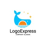 画像1: 海とかわいいクジラのロゴ (1)