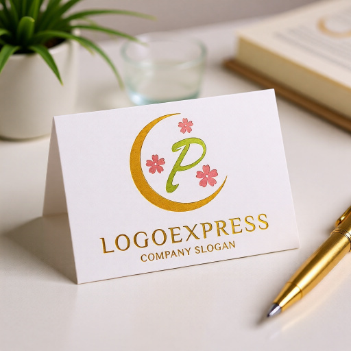 画像16: 月と桜に囲まれた優雅なPのロゴ (16)