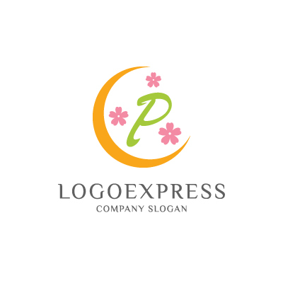 画像1: 月と桜に囲まれた優雅なPのロゴ (1)