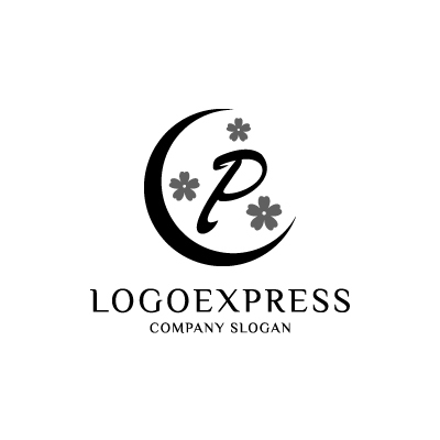 画像3: 月と桜に囲まれた優雅なPのロゴ (3)