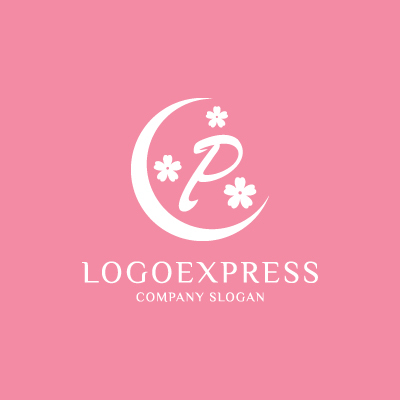 画像4: 月と桜に囲まれた優雅なPのロゴ (4)