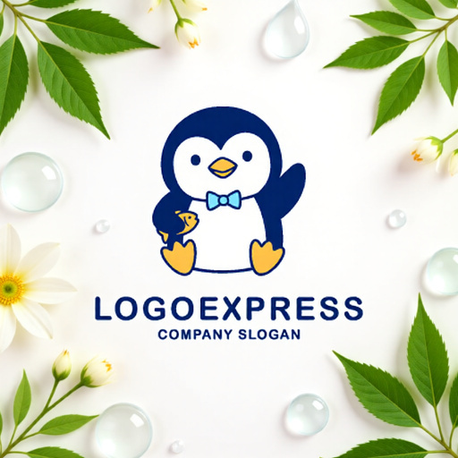 画像9: お魚を持ったお辞儀ペンギンの可愛いロゴ (9)