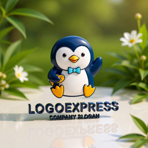 画像12: お魚を持ったお辞儀ペンギンの可愛いロゴ (12)