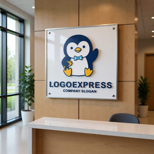 画像13: お魚を持ったお辞儀ペンギンの可愛いロゴ (13)