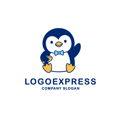 画像1: お魚を持ったお辞儀ペンギンの可愛いロゴ (1)